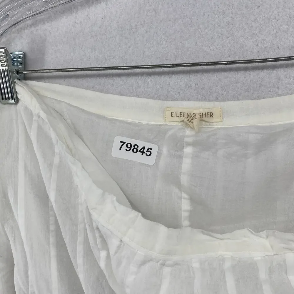 EILEEN FISHER Skirt L Double Layer Organic Cotton Voile A-Line Midi White_16